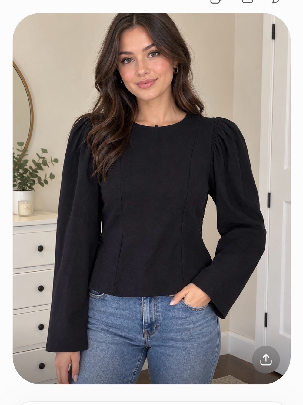 Sea New Navy Puff-Sleeve Blouse